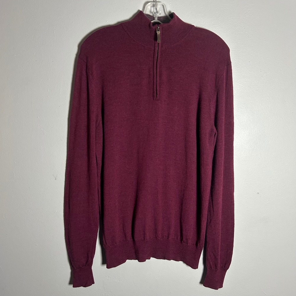UNTUCKit Mens Medium Burgundy‎ Merino Wool 1/4 Zip Pullover Sweater